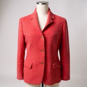 Lands’ End Boiled Wool Jacket Women Size 10 Soft Coral Peach Button Front Blazer